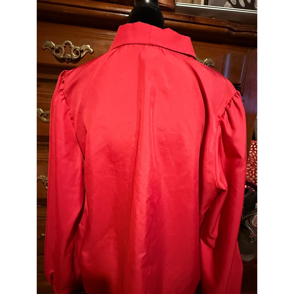Fashion Lady Blouse Women 40 Red Good Vintage Embroidered Collar Long Sleeve - Picture 3 of 10